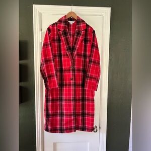 Old Navy Soft Brushed Unlined Two Button Plaid Overcoat - Size Medium